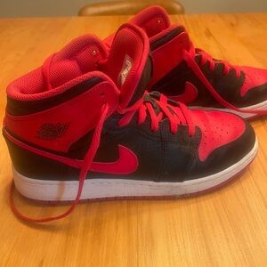 Nike. Air Jordan 1 Mid GS “Banned 2020”sneaker. Black & red. Like new. 6.5 youth